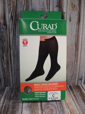 CURAD KNEE HIGH MEDICAL COMPRFESSION HOISERY - BEIGE - SIZE C
